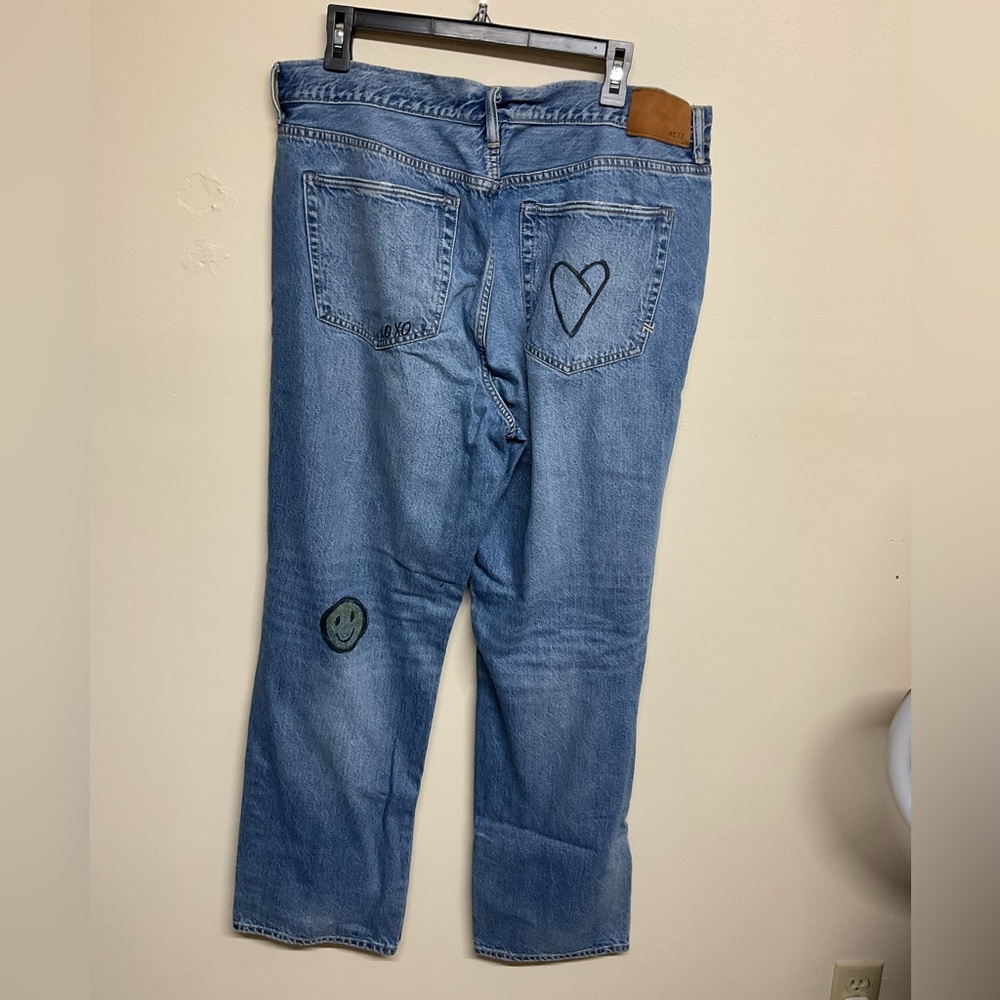 American Eagle Distressed Blue Jeans with Patches - Picture 2 of 4